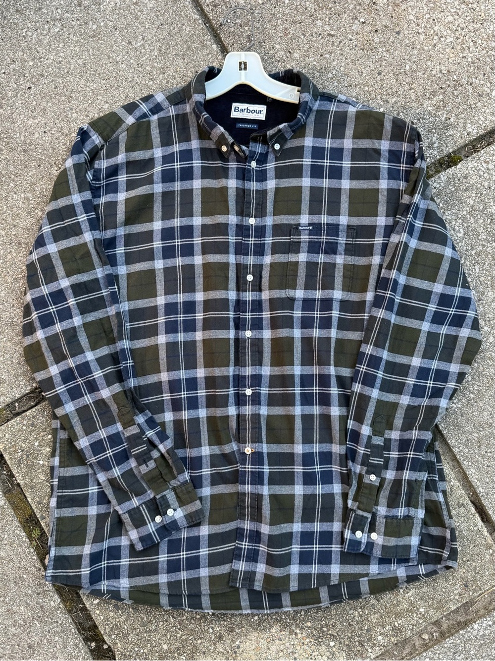 Barbour Men's Olive & Navy Plaid Button-Down Shirt XXL